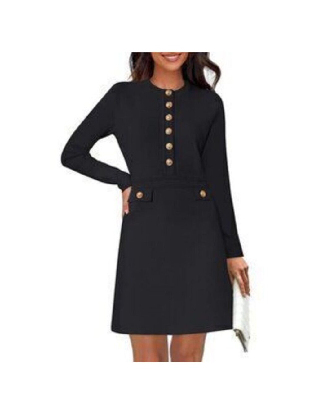 Women's Crew Neck Bodycon Sweater Dress Long Sleeve Button Mini Dress